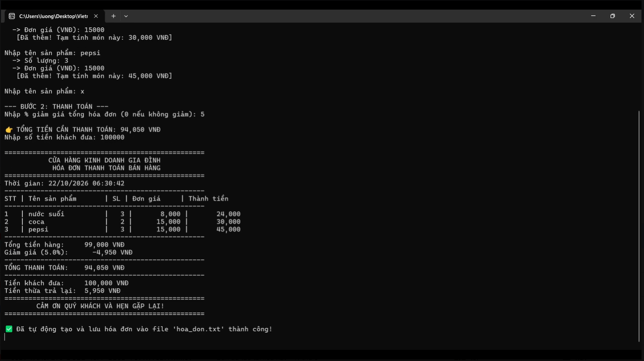Phần mềm quản lý bán hàng POS viết bằng Python có in hóa đơn