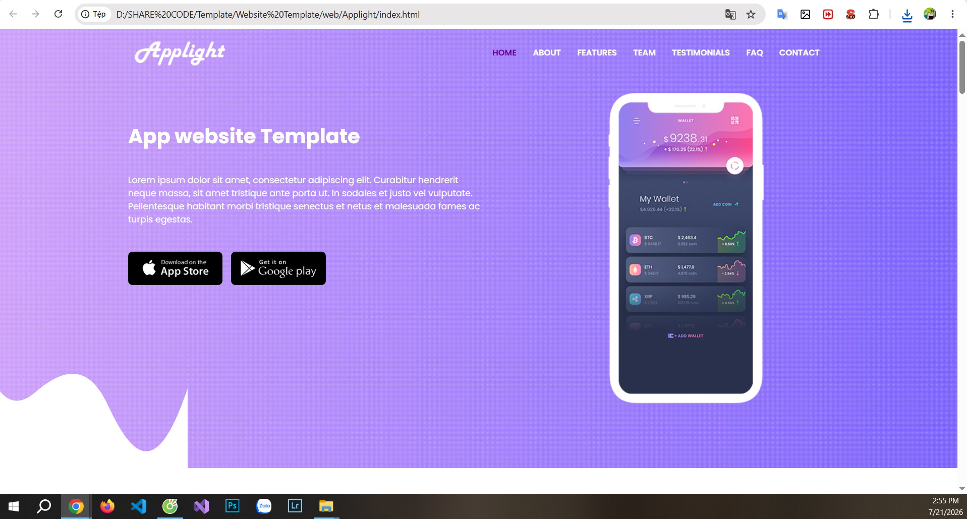 Source code website giới thiệu ứng dụng với thiết kế siêu đẹp, chuyên nghiệp (code thuần, có thể dùng để làm bài tập lớn, phát triển để quảng bá ứng dụng)