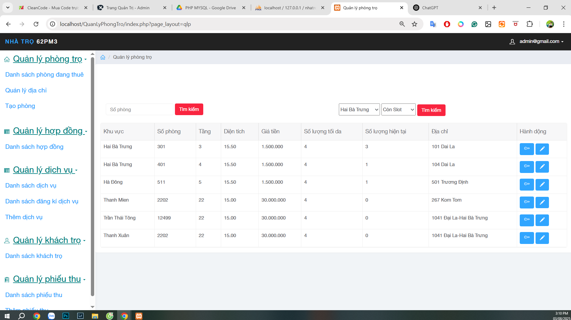 Code web quản lý phòng trọ Php Mysql