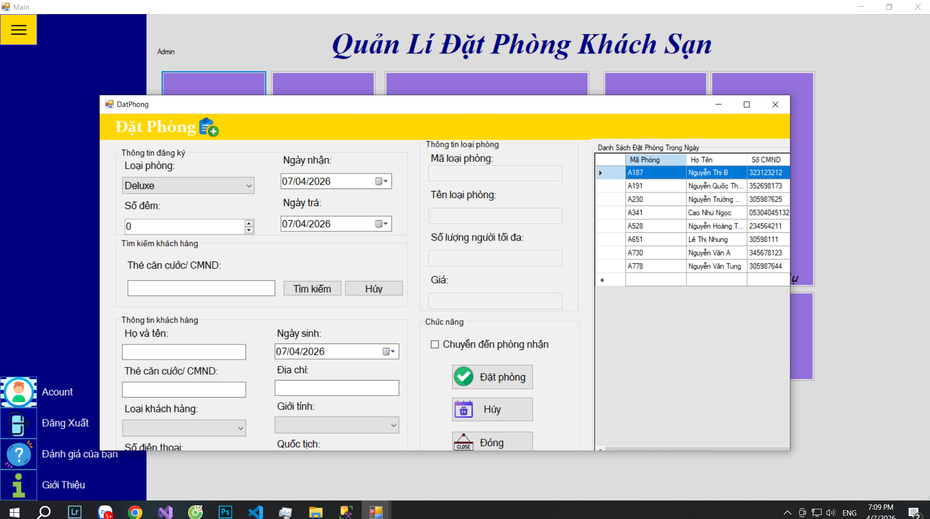 Ứng dụng quản lý khách sạn Mường Thanh C# WinForms, sử dụng SQL server