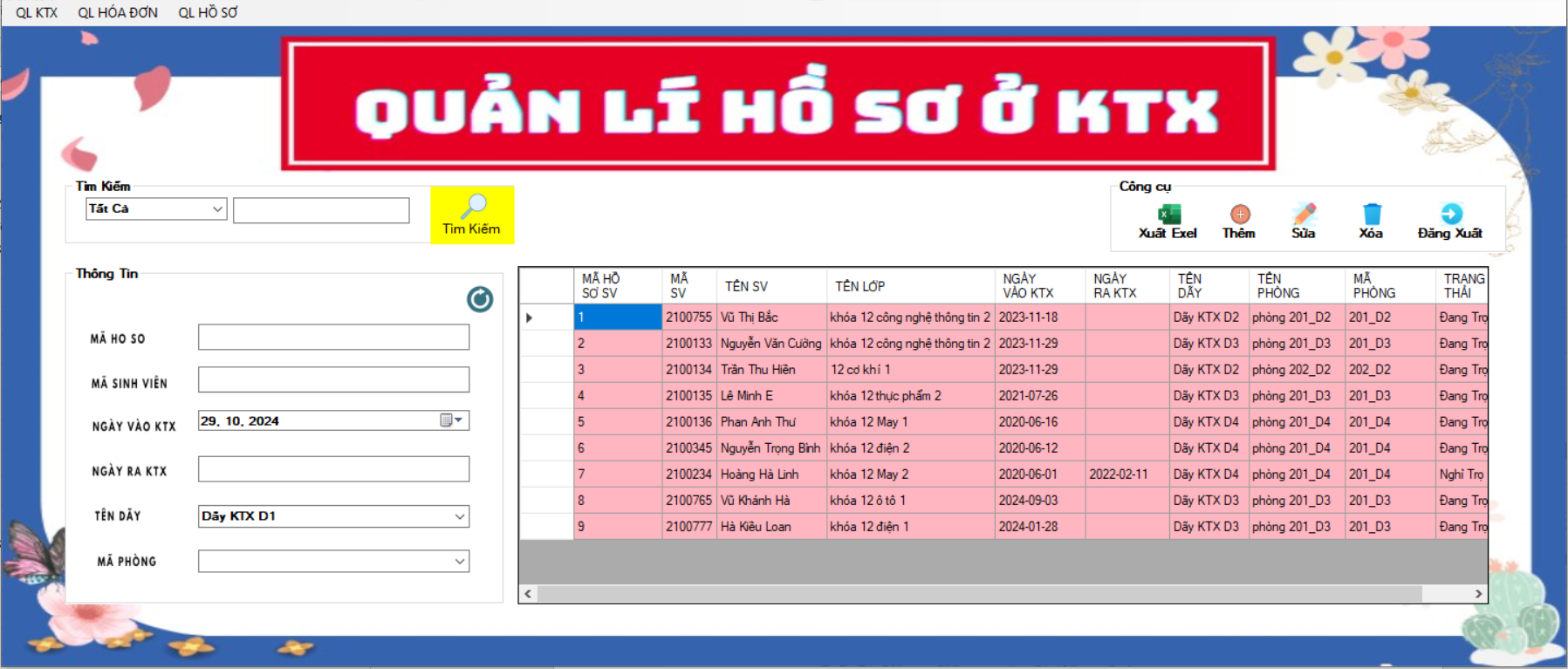 ĐỒ ÁN + BÁO CÁO Phần Mềm Quản Lí Kí Túc Xá Trường Học Bằng WINFROM C# SQLSERVER đầy đủ các chức năng quản trị + báo cáo