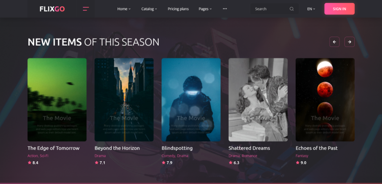 Template website xem phim trực tuyến truyền hình xem phim điện ảnh movies Flixgo
