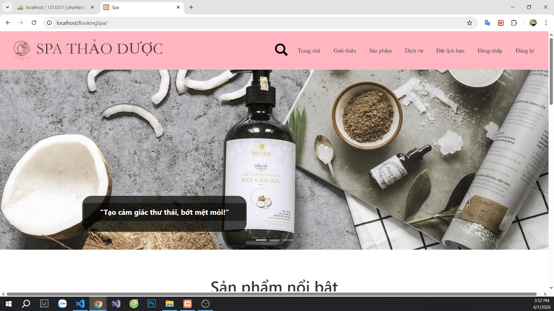 Full code website spa hệ thống quản lý dịch vụ spa thẩm mỹ viện đặt lịch online, bán sản phẩm làm đẹp, quản lý nhân viên spa làm đẹp
