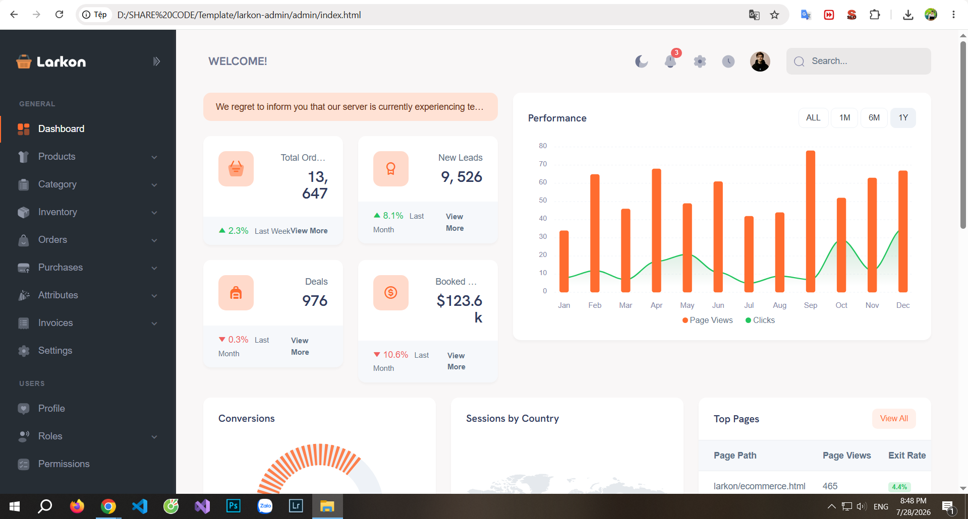 HTML Template admin dashboard dành cho thương mại điện tử