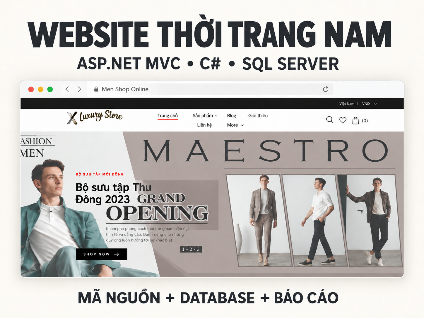 Website bán thời trang nam ASP.NET MVC C# + SQL Server, kèm báo cáo