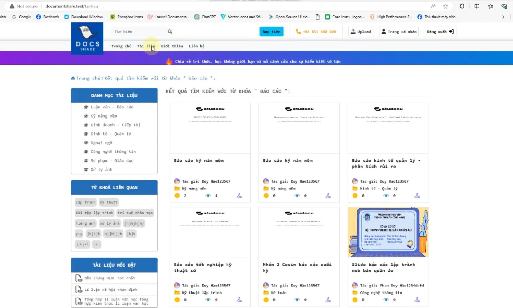 Source code Website chia sẻ tài liệu trực tuyến