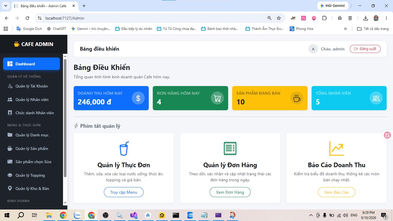 CafePOS – Hệ thống Quản lý và Đặt món Quán Cafe ASP.NET Core MVC - Flutter