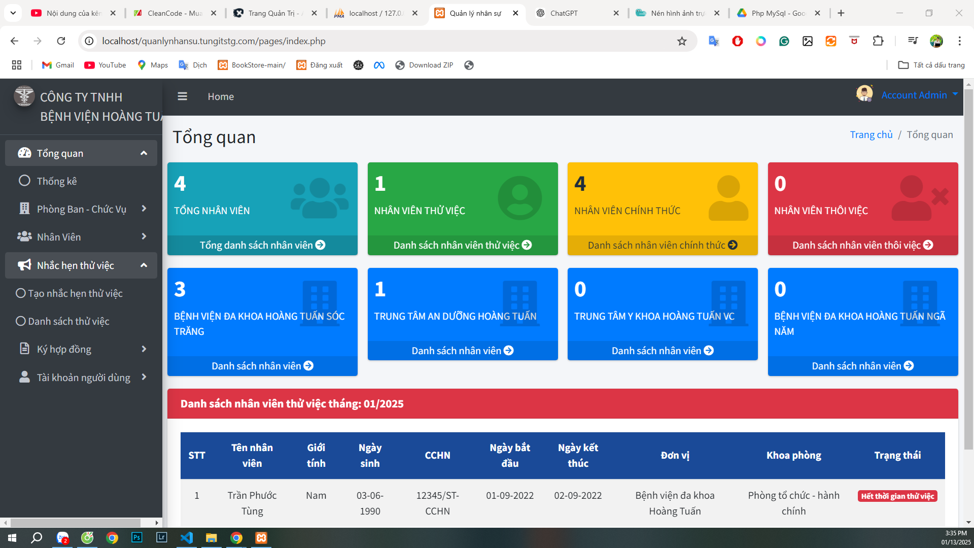 Source code Website Quản lý nhân sự bệnh viện, quản lý nhân viên [PHP Thuần & MYSQL]