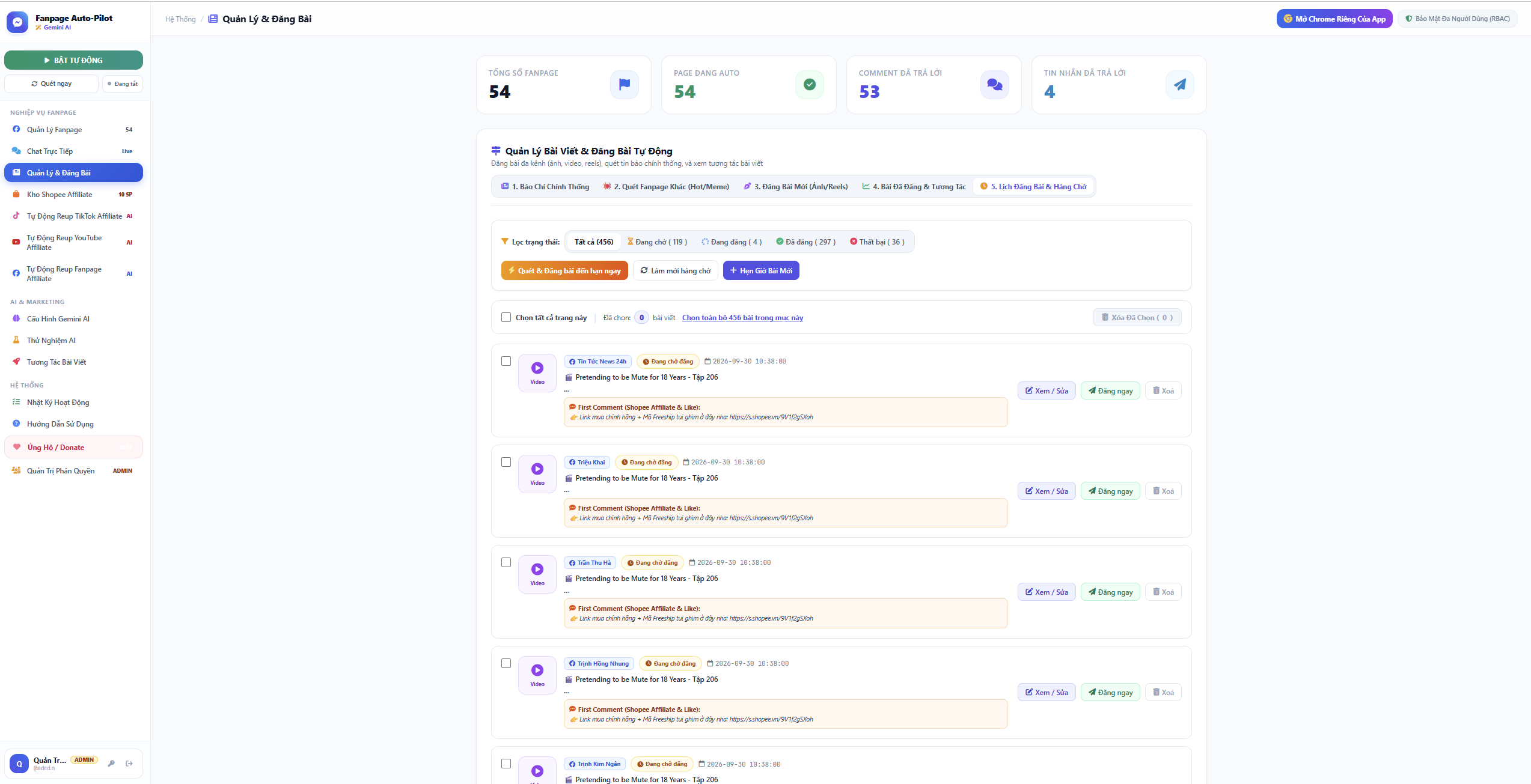 Phần mềm Tự động hóa Fanpage Facebook AI Gemini - Auto Reup Video TikTok/YouTube & Lách bản quyền chuyên sâu (Desktop App)