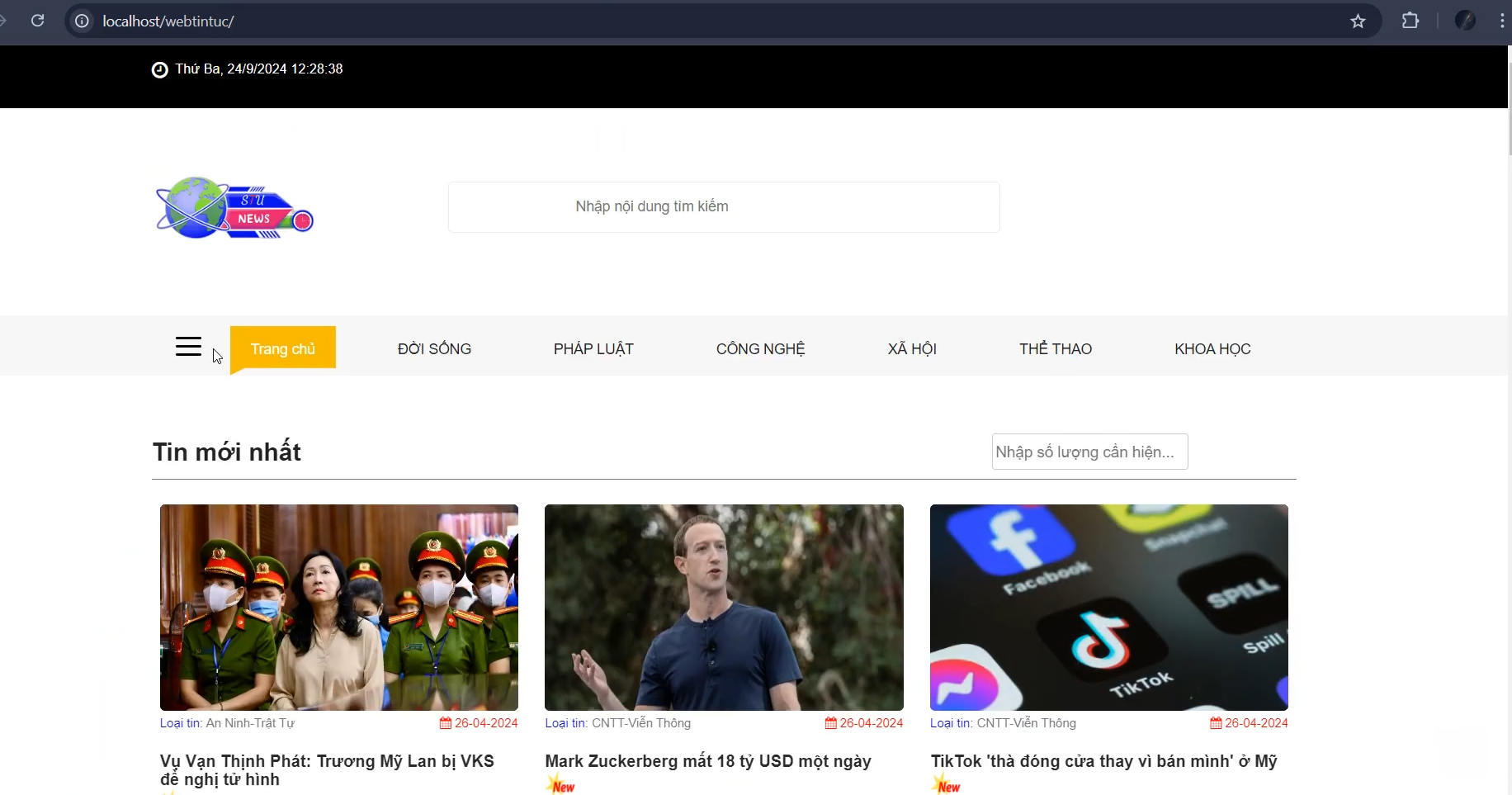 Code đồ án Website tin tức bằng PHP & MySQL + Full báo cáo