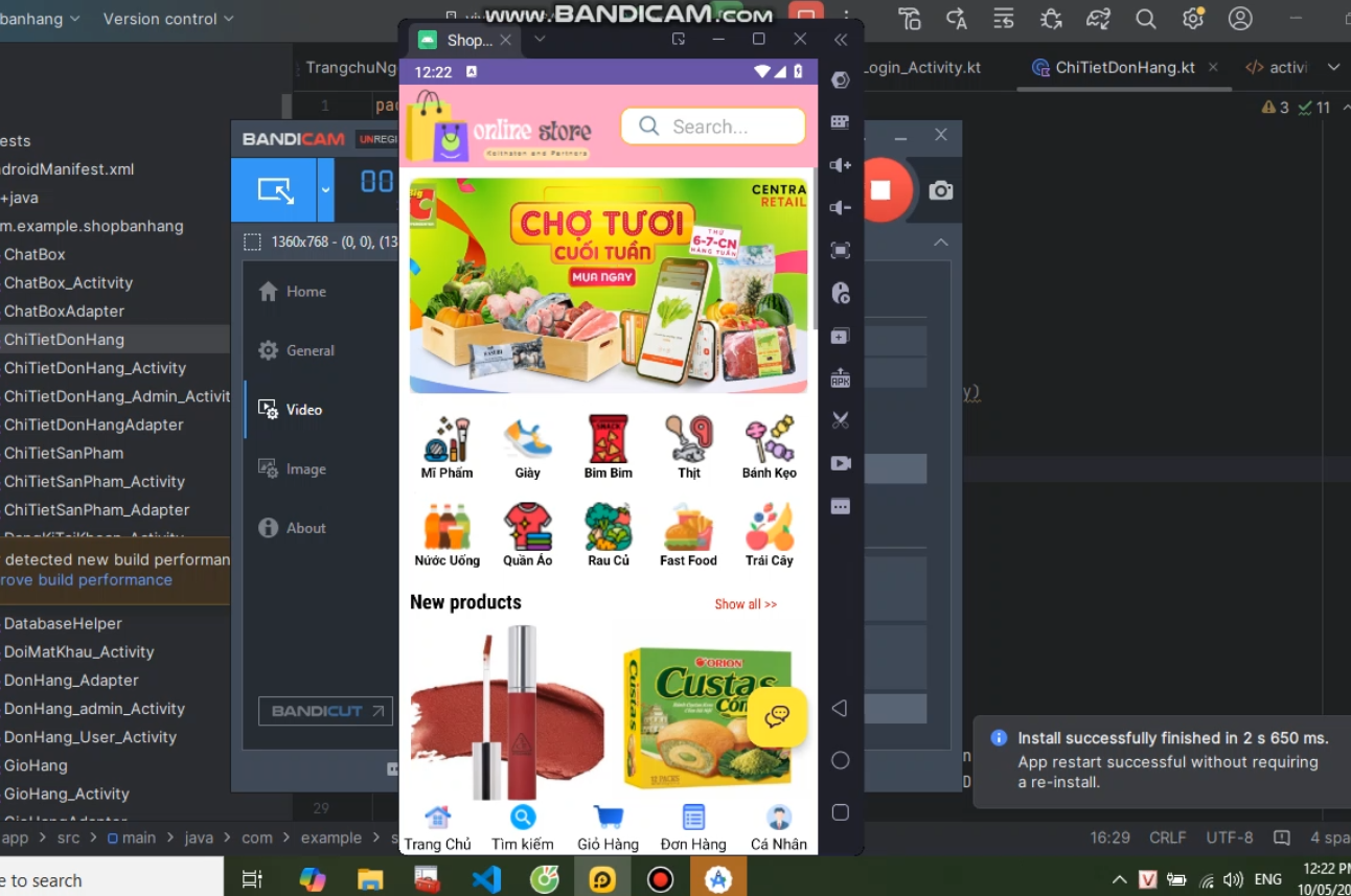 (ANDROID KOTLIN+ SQLITE ) App bán hàng siêu thị market android có đầy đủ chức năng quản trị và người dùng, mini chat.
