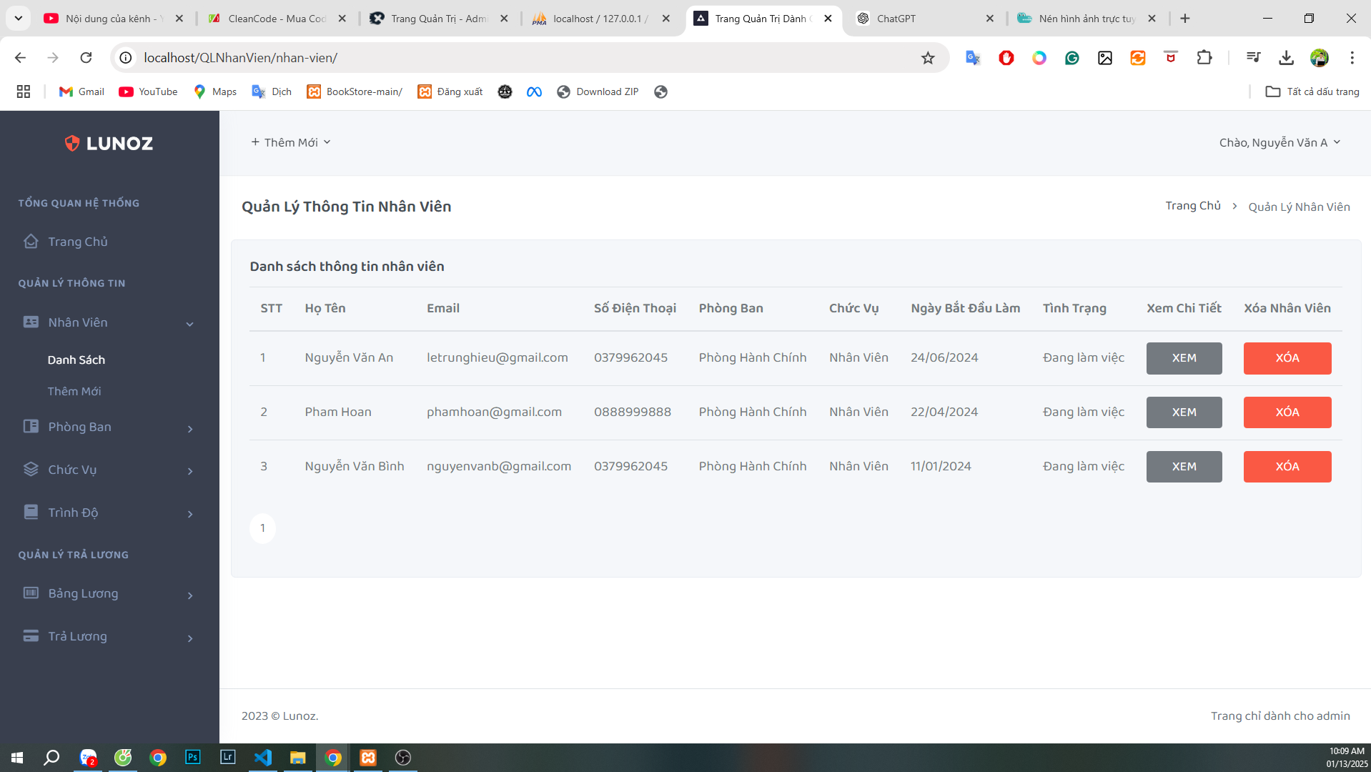 source code web quản lý nhân sự nhân viên php mysql, có báo cáo