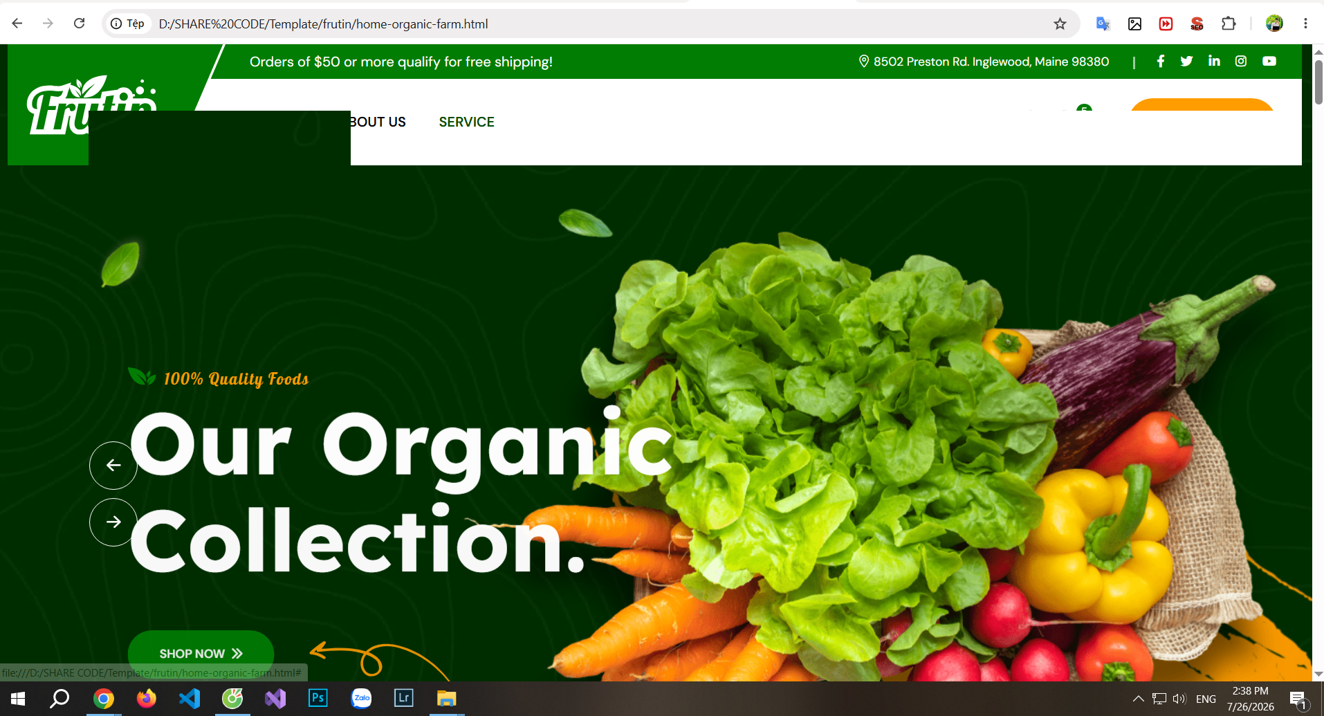 Html template website thực phẩm hữu cơ trái cây Organic Frutin