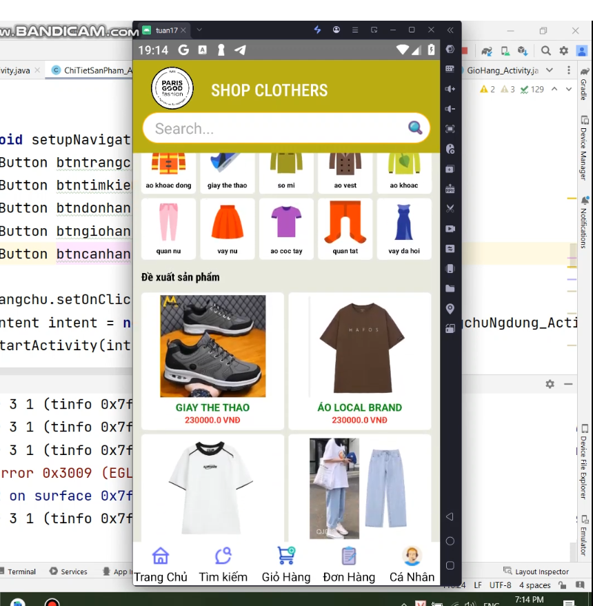 (ANDROID JAVA + SQLITE) App bán hàng android bán quần áo có đầy đủ chức năng quản trị và đặt hàng, xem giỏ hàng thanh toán
