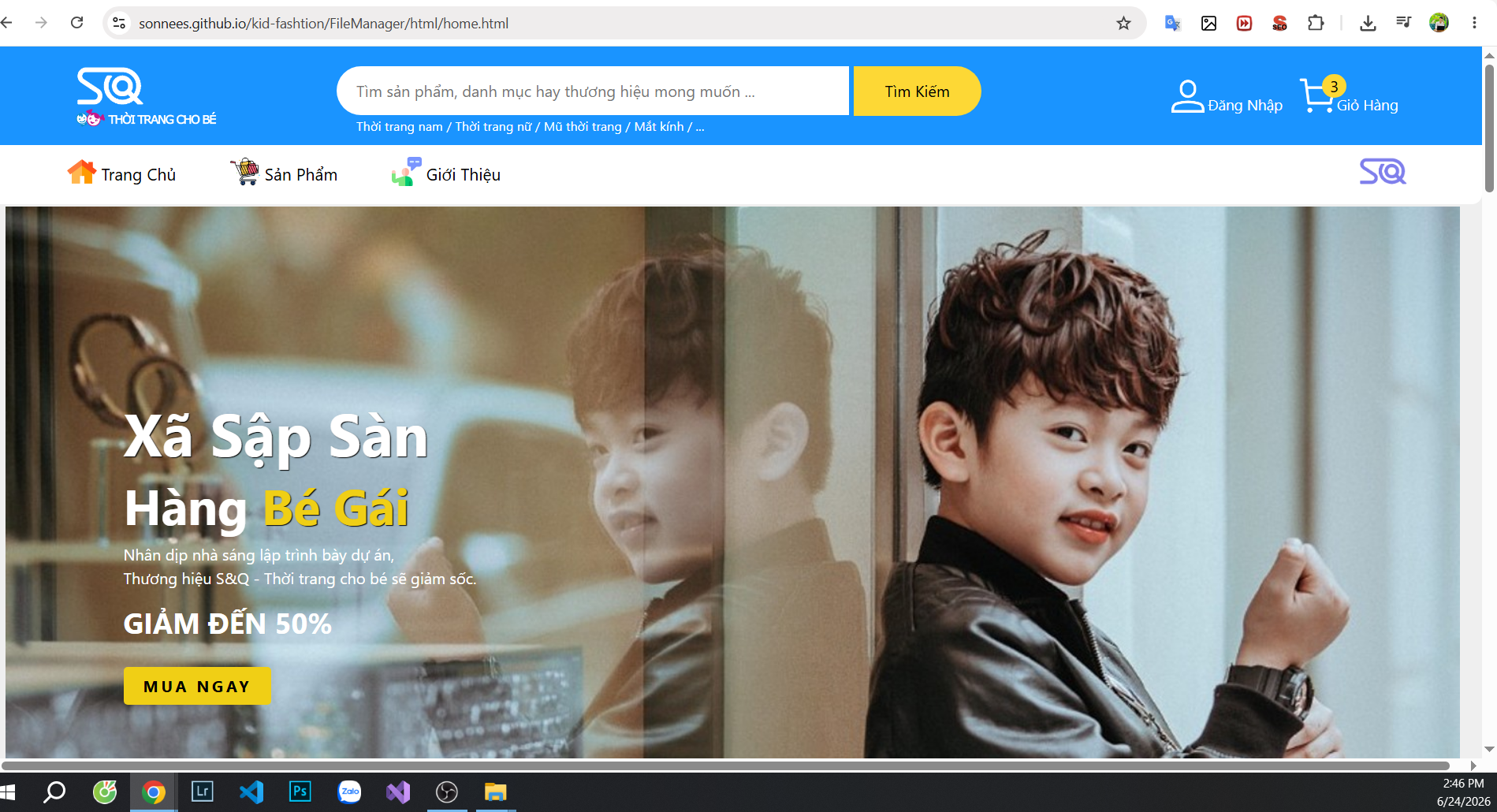 Template Bán hàng thời trang trẻ em Html, Cs, js