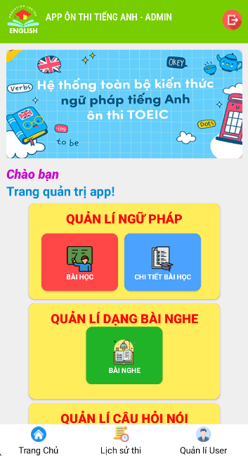(ANDROID JAVA + SQLITE + BÁO CÁO 80 trang ) App ôn và thi thử TOIEC tiếng anh “APP ÔN VÀ LUYỆN THI TOIEC 3 KĨ NĂNG: NGHE, ĐỌC, NÓI” BÀI THI 120 CÂU, CHECK PHÁT ÂM NGƯỜI DÙNG CHẤM ĐIỂm NÓI