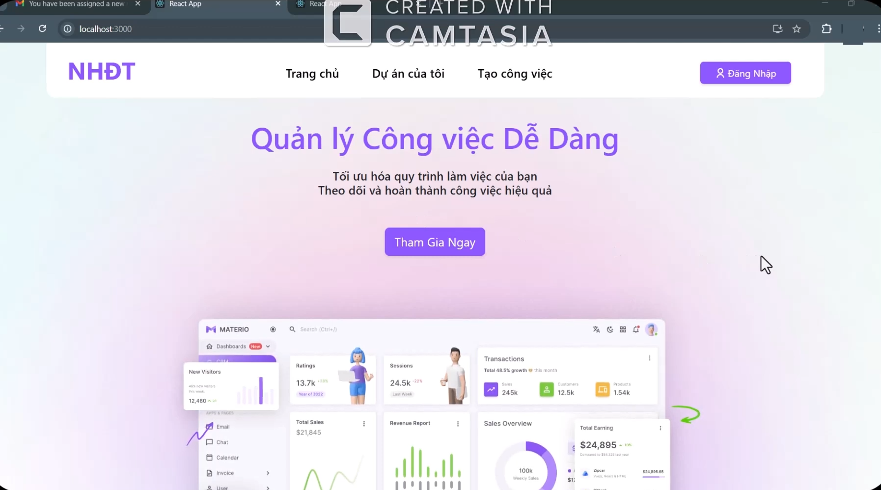 Website hệ thống quản lý công việc phân công công việc quản lý dự án Laravel ReactJs