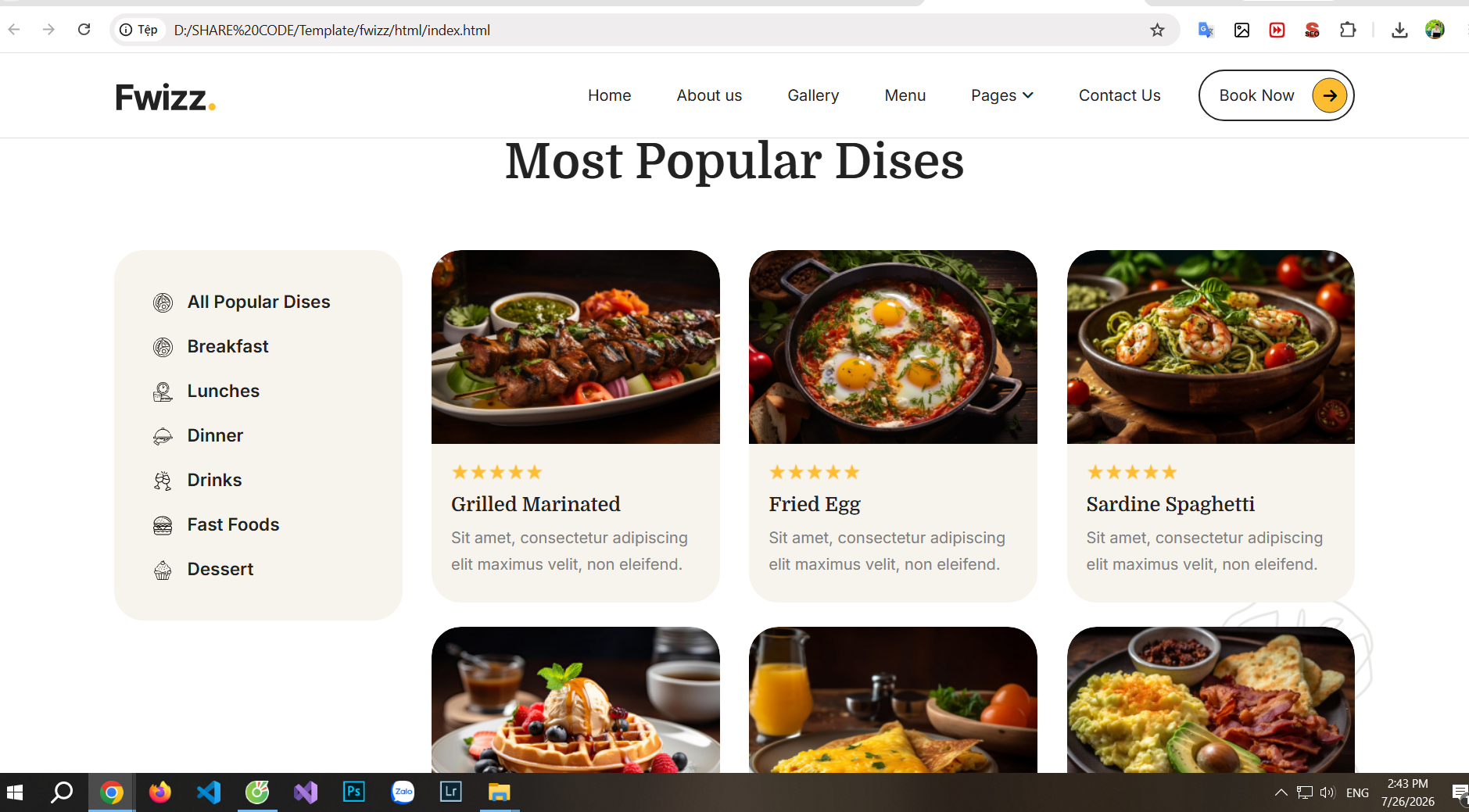 Html teamplate website nhà hàng thực phẩm Restaurant Fwizz