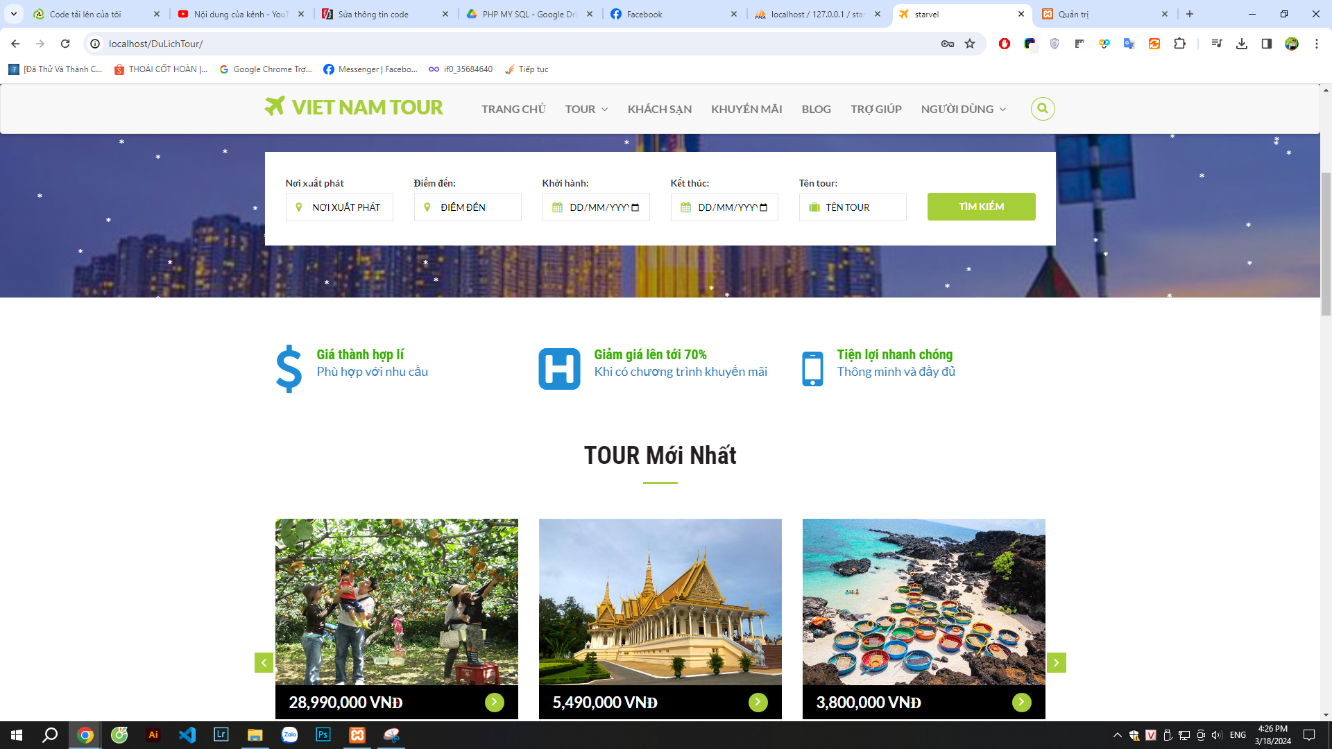 Code Website Đặt tour du lịch khách sạn [PHP & MySQL] Đồ án code +  PSD
