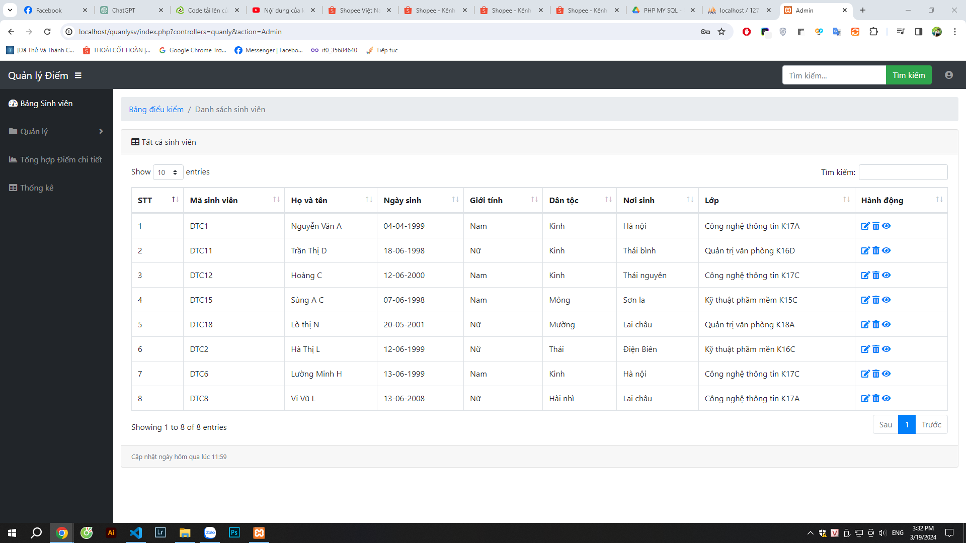 Full code Hệ thống quản lý điểm sinh viên đầy đủ chức năng viết bởi [PHP & MySQL] kèm báo cáo word theo mô hình MVC