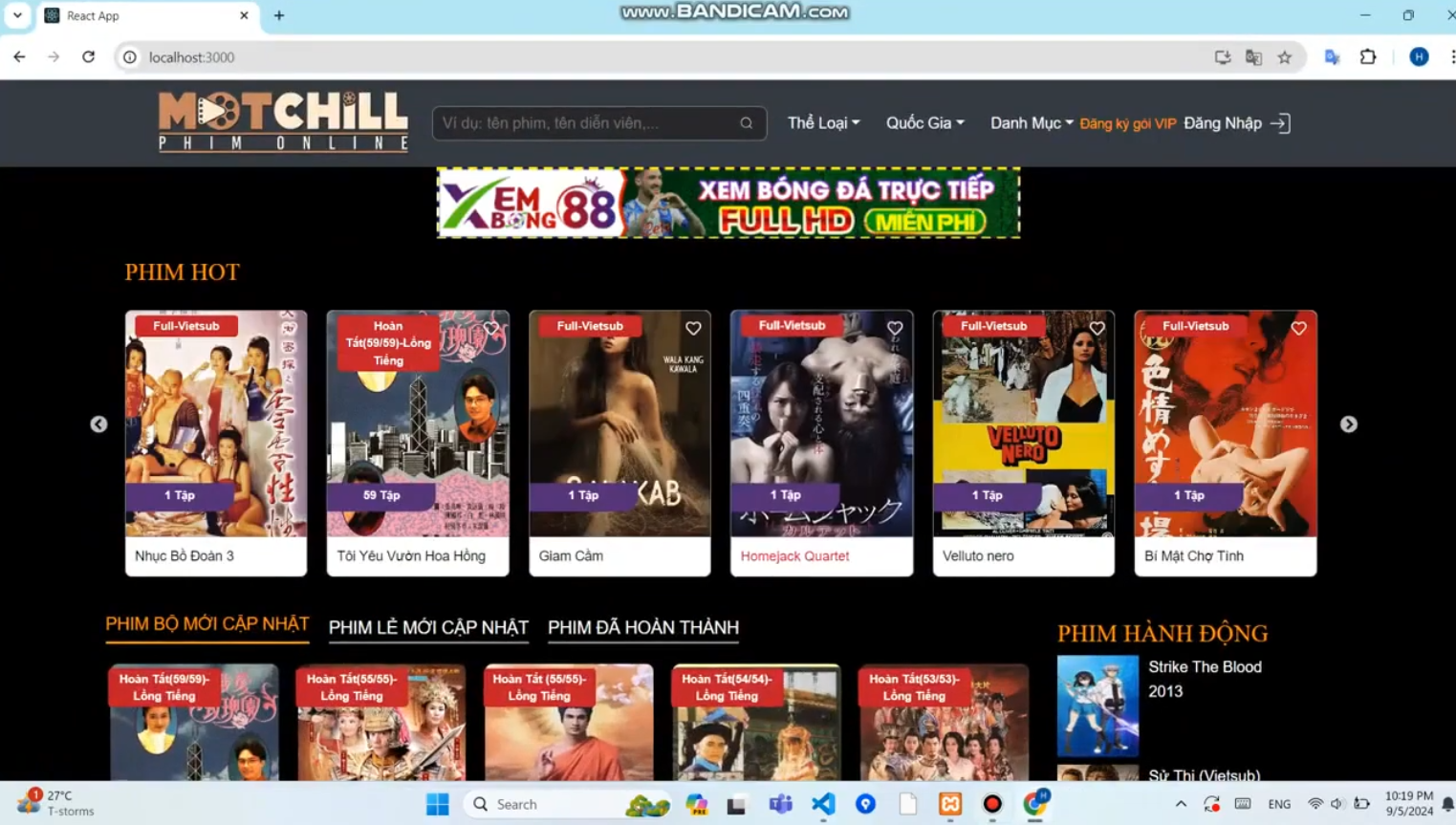 Full source code Web phim. Được code bằng reactjs và nodejs. Web phim gồm full các chức năng như: Tool Cào phim tự động,gửi mail thông báo,đánh giá bình luận realtime,thanh toán online,...
