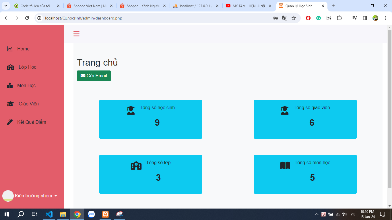 Source code web quản lý học sinh Php MySql, có báo cáo