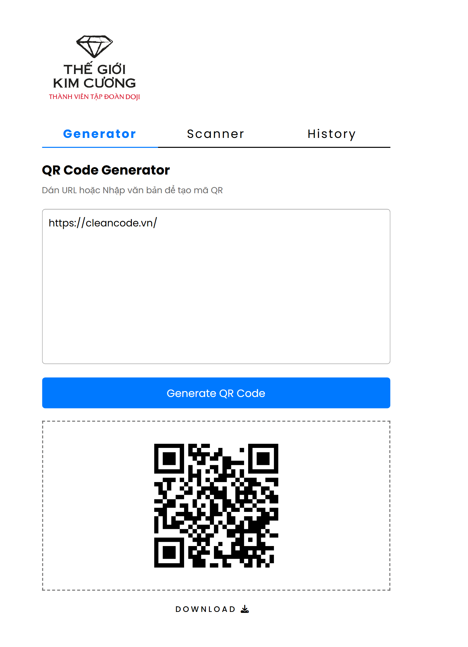 Tools QRCode tạo, đọc, xem lịch sử, tải file QRCode, xuất Excel