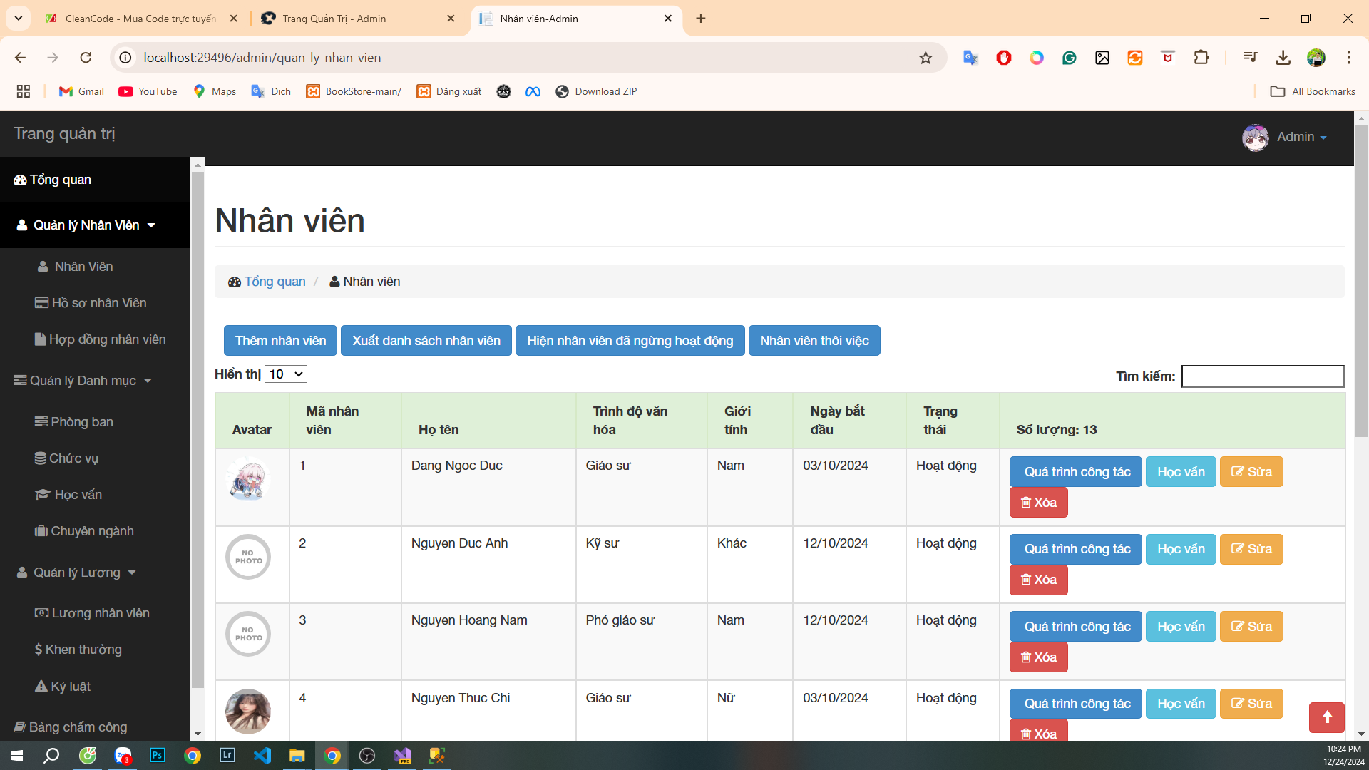 code web quản lý nhân sự, mạng xã hội nội bộ công ty ASP.NET MVC
