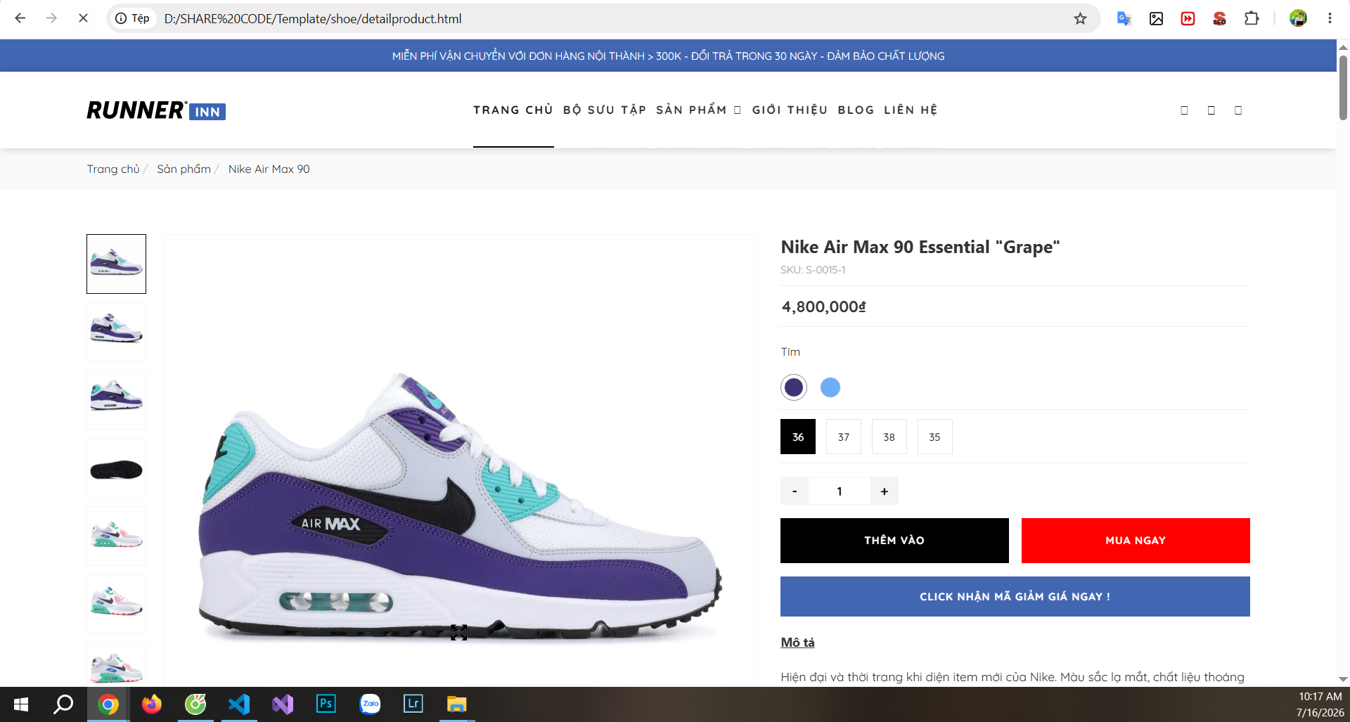 Website bán hàng bán giày thể thao html – css (Bootstrap)