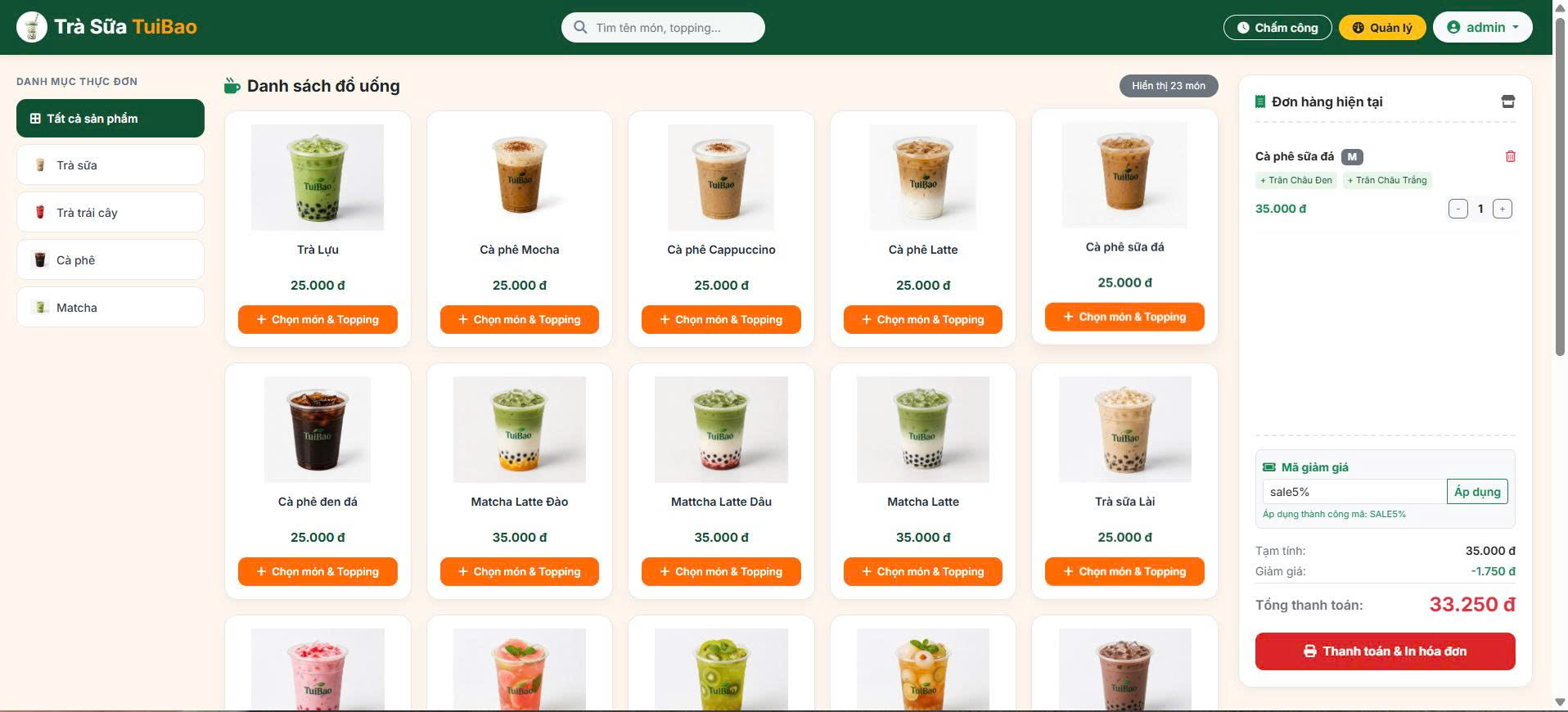 Website quản lý bán hàng quán trà sữa