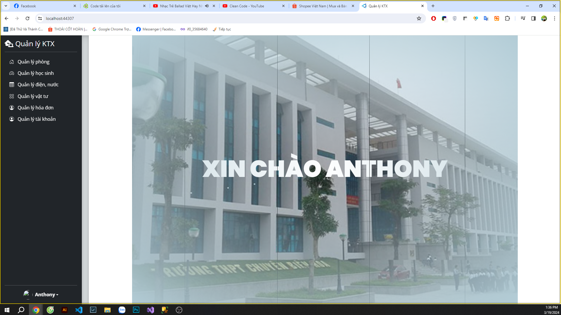 Full source code web QUẢN LÝ KÝ TÚC XÁ viết bằng ASP.NET MVC & SQL Server
