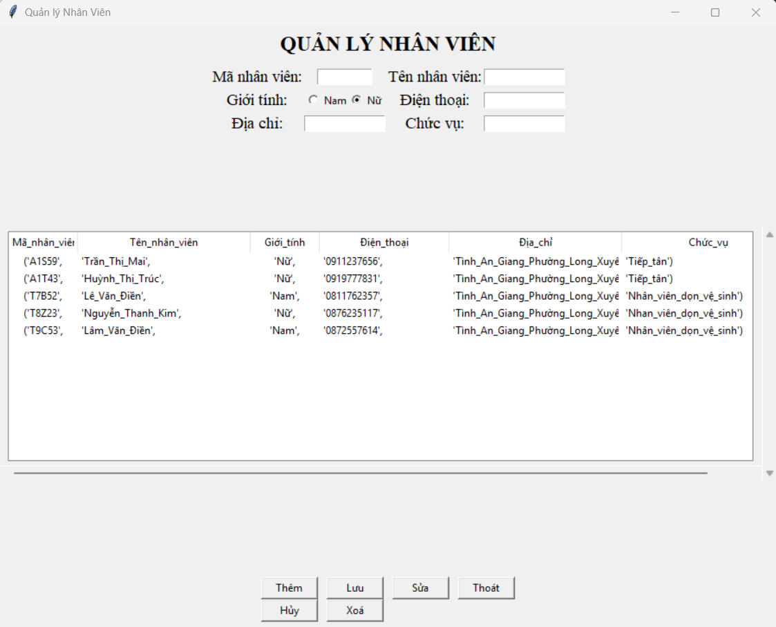 Ứng dụng quản lý khách sạn đơn giản với Python, tkinter và mysql + có báo cáo word