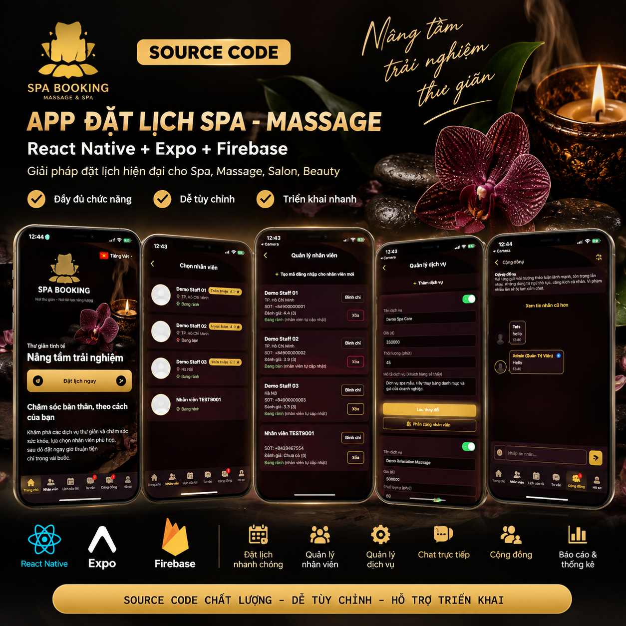 Source Code App Đặt Lịch Spa React Native Expo Firebase Full Chức Năng